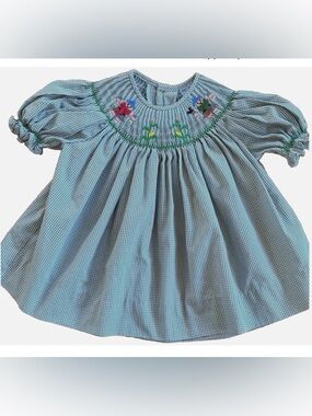 Remember Nguyen Smocked Bishop Dress 24M Scarecrow Fall Harvest Gingham Baby